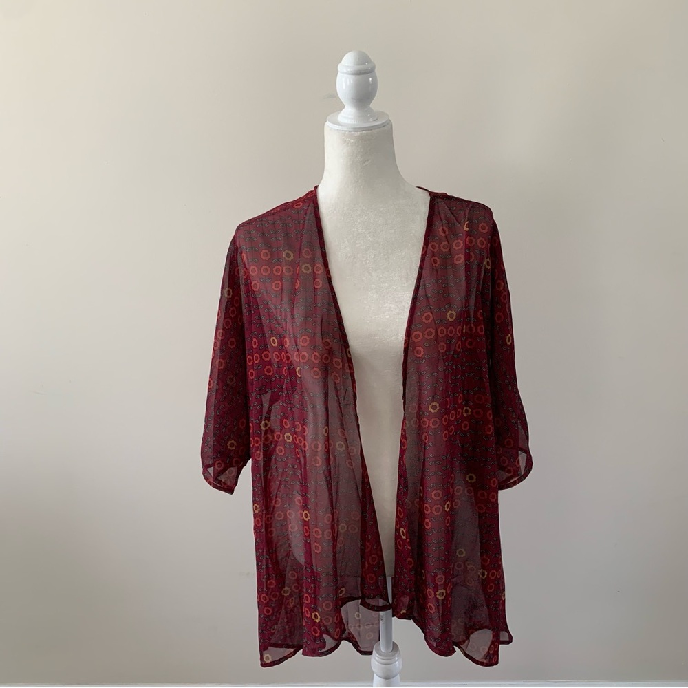 NWT - LuLaRoe Floral Sheer Kimono in Maroon Floral Print - Small